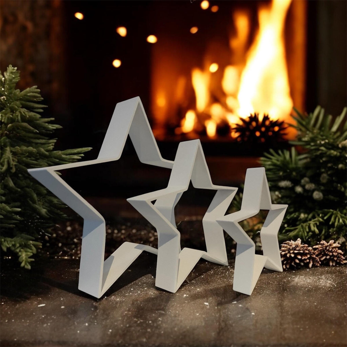 Weihnachtsdeko Sterne 3er-Set | Moderne Dekofiguren für Advent | Minimalistische Winterdeko für Fensterbank und Tisch