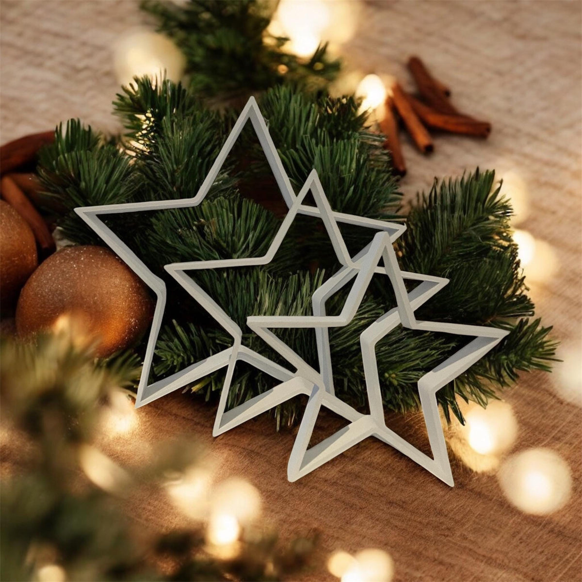 Weihnachtsdeko Sterne 3er-Set | Moderne Dekofiguren für Advent | Minimalistische Winterdeko für Fensterbank und Tisch