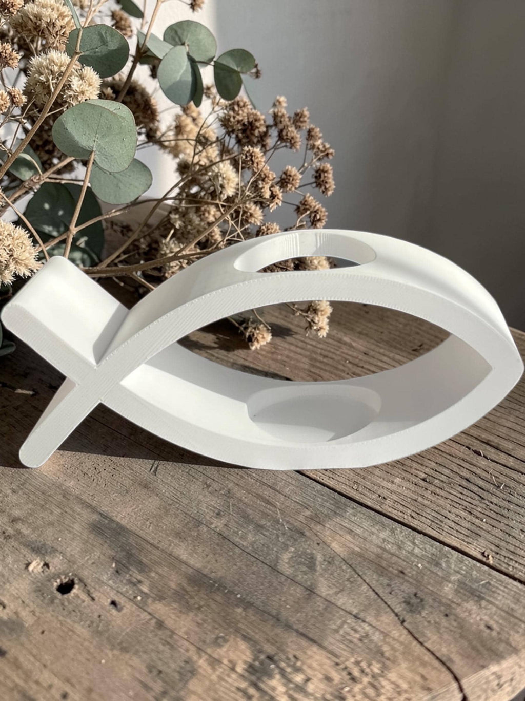 Moderner Kerzenhalter Ichthys für Taufe, Kommunion, Konfirmation – Christlicher Kerzenständer - Geschenkidee 3D-Druck - 