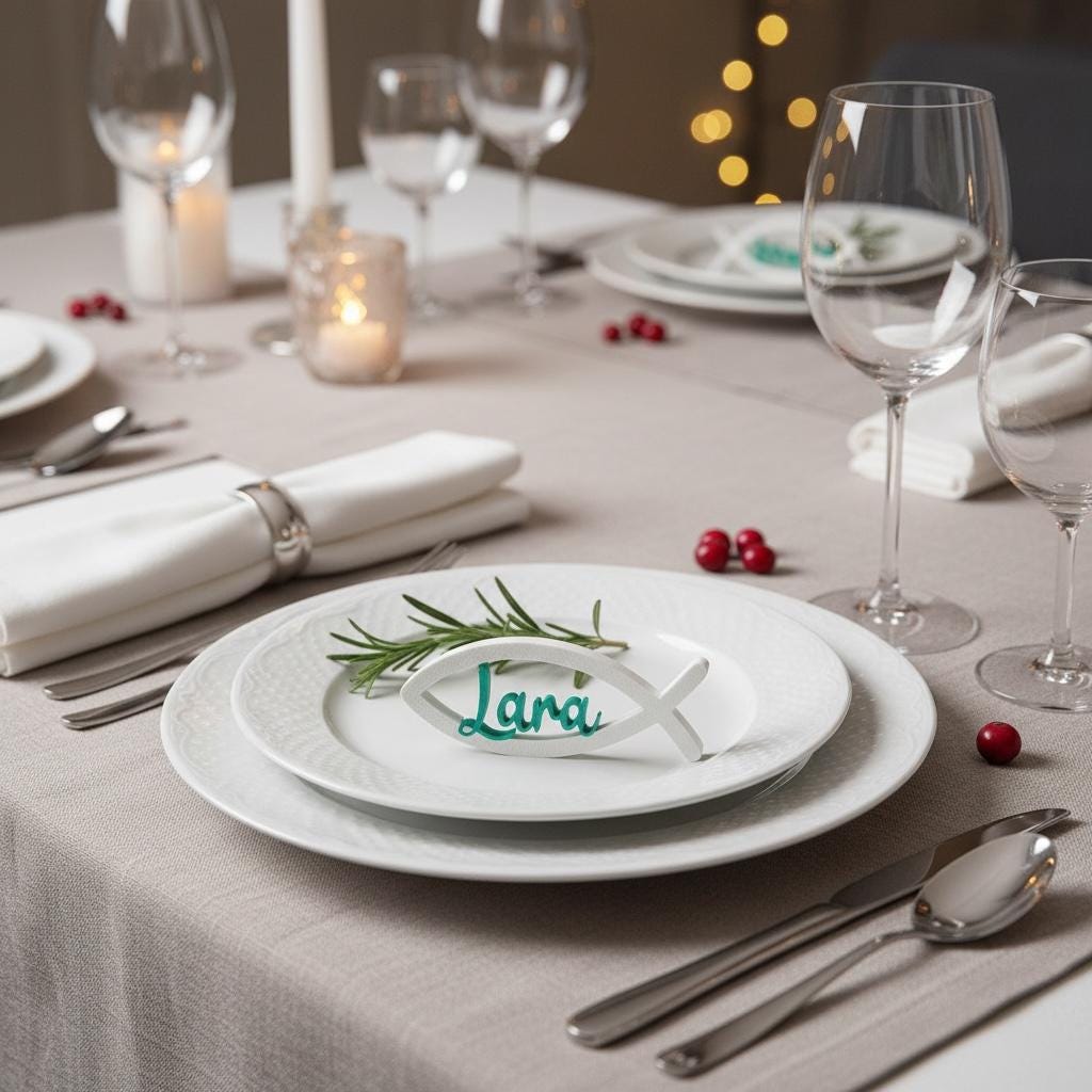 Platzkarten Taufe personalisiert | Fisch Namensschilder für Kommunion, Konfirmation & Hochzeit