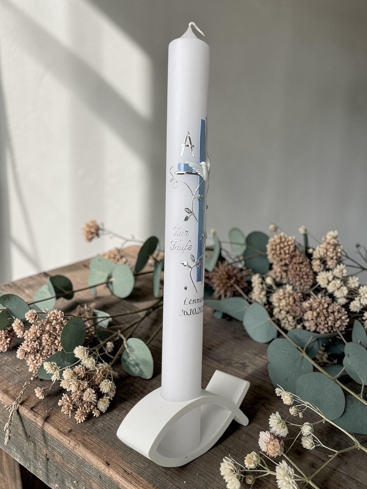 Moderner Kerzenhalter Ichthys für Taufe, Kommunion, Konfirmation – Christlicher Kerzenständer - Geschenkidee 3D-Druck - 