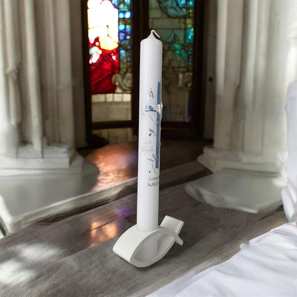 Moderner Kerzenhalter Ichthys für Taufe, Kommunion, Konfirmation – Christlicher Kerzenständer - Geschenkidee 3D-Druck - 