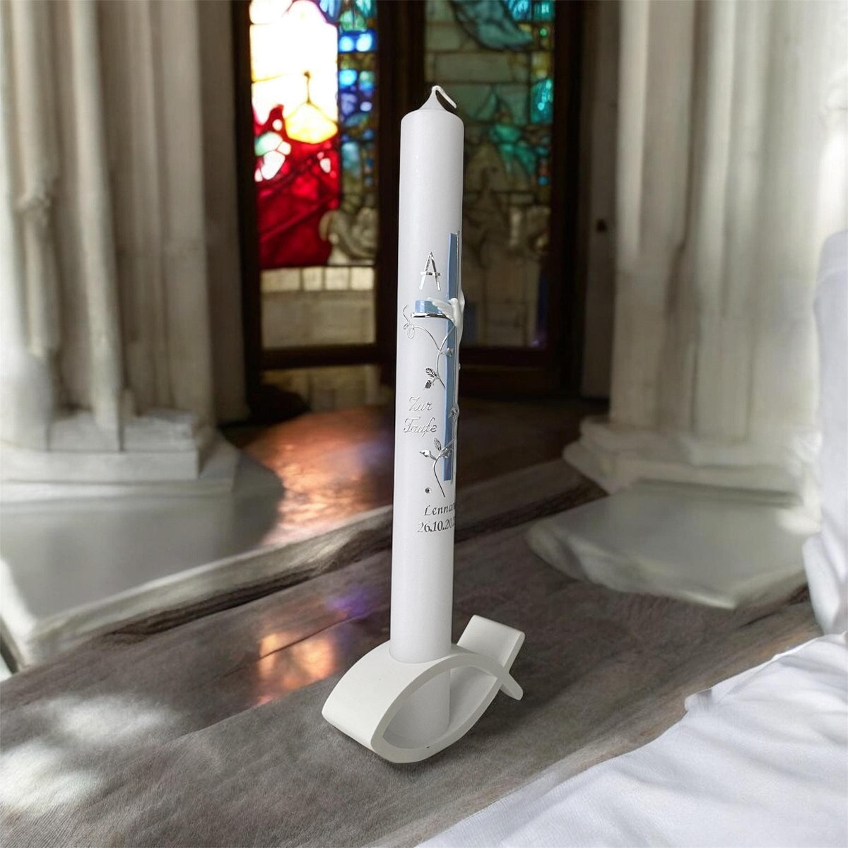 Moderner Kerzenhalter Ichthys für Taufe, Kommunion, Konfirmation – Christlicher Kerzenständer - Geschenkidee 3D-Druck - 