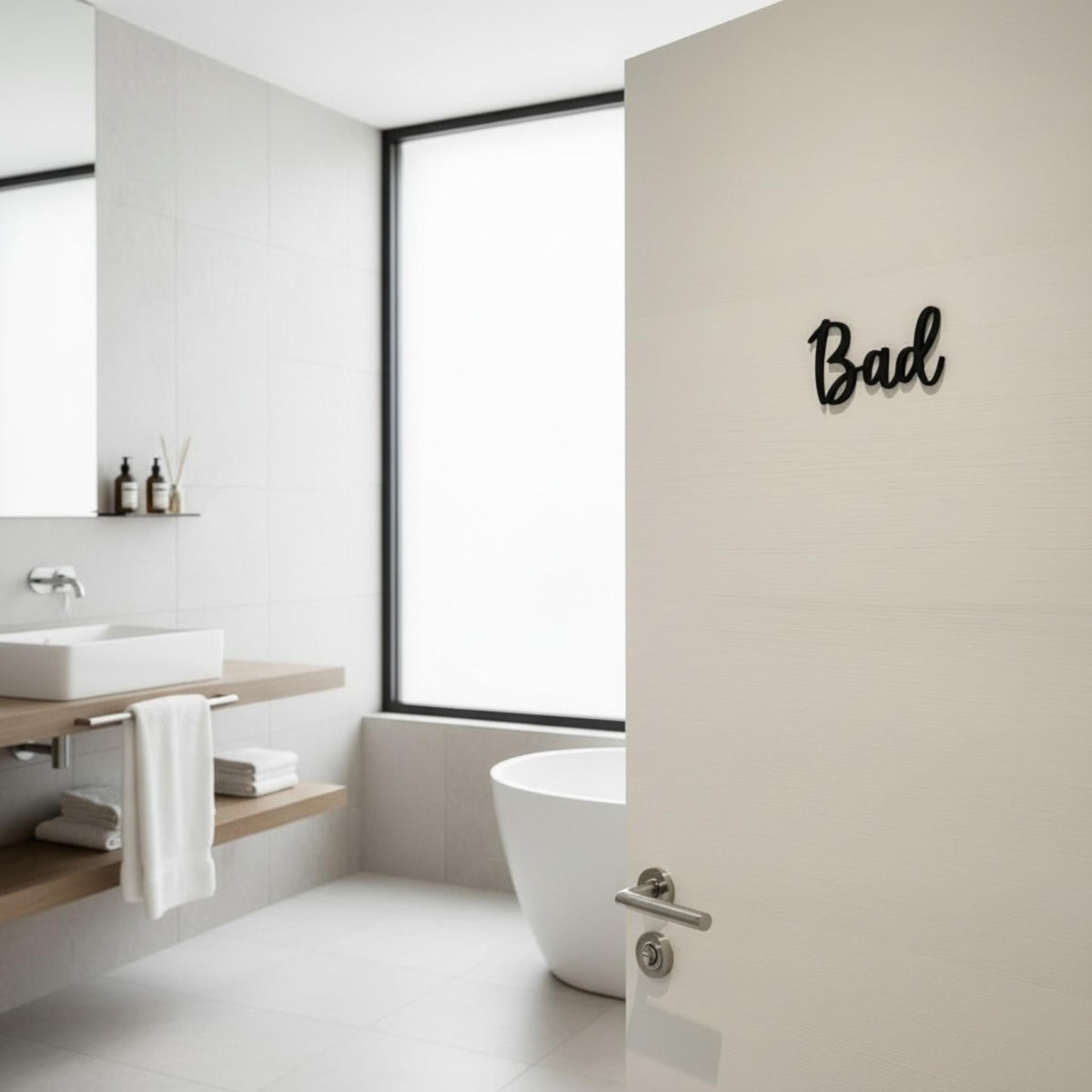 Bad Türschild personalisiert | Modernes Badezimmer Schild aus 3D Druck | Minimalistische Badezimmer Deko