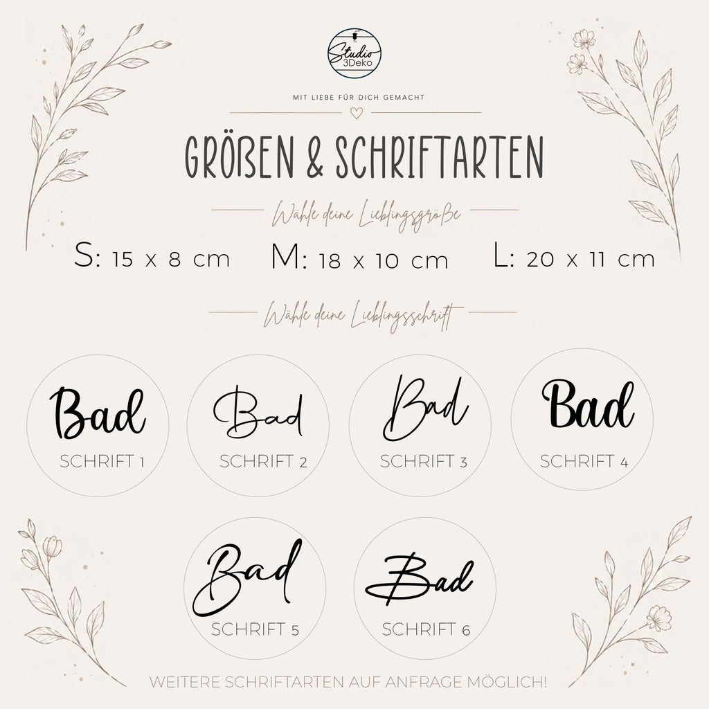 Bad Türschild personalisiert | Modernes Badezimmer Schild aus 3D Druck | Minimalistische Badezimmer Deko