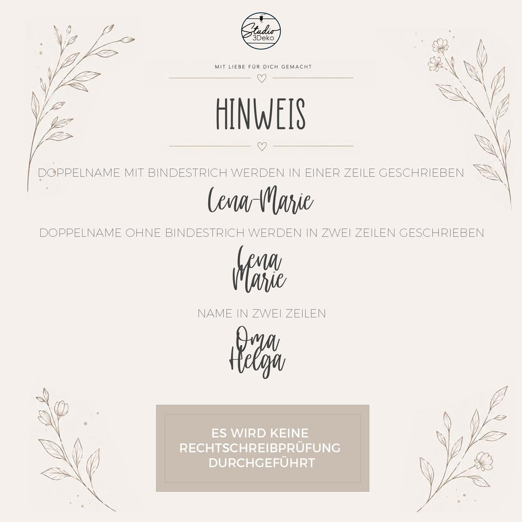 Moderne Platzkarten | Sitzplatz Personalisierte Namensschilder für besondere Anlässe | 3DDruck | Hochzeit | Taufe | Komm