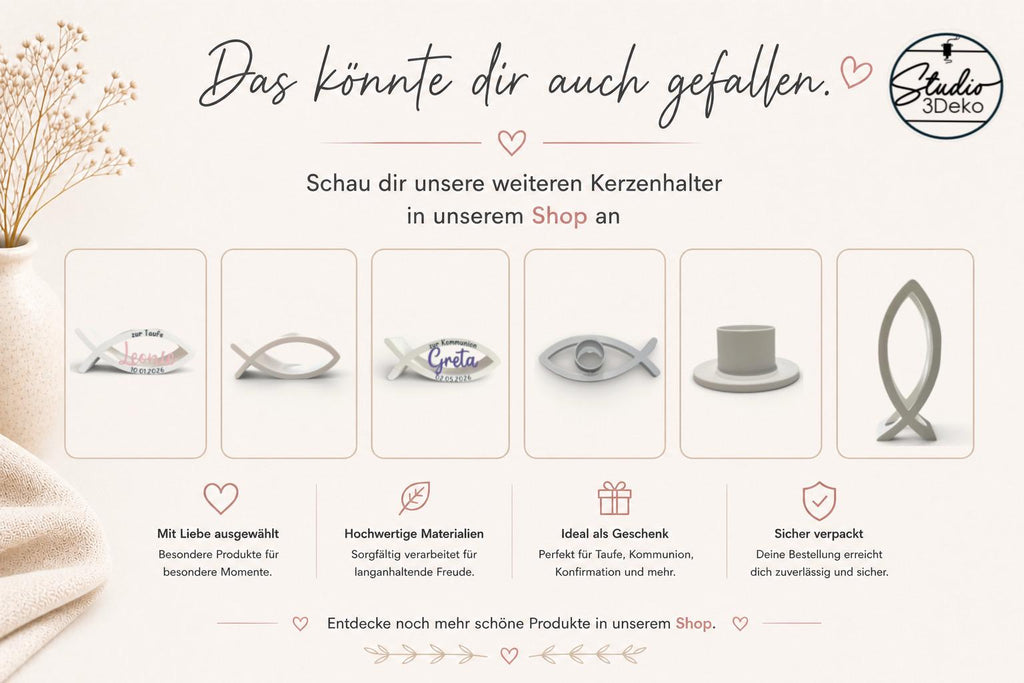 Minimalistischer Kerzenhalter für Taufe, Kommunion & Konfirmation | 3D Druck | Modernes Taufgeschenk | Halter für Kerze 
