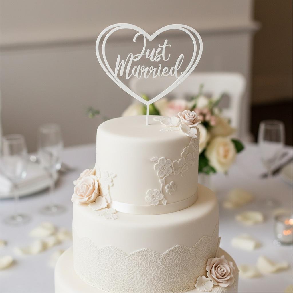 Just Married Cake Topper Herz | Hochzeitstorte Deko aus dem 3D Drucker | Moderner Caketopper Hochzeit