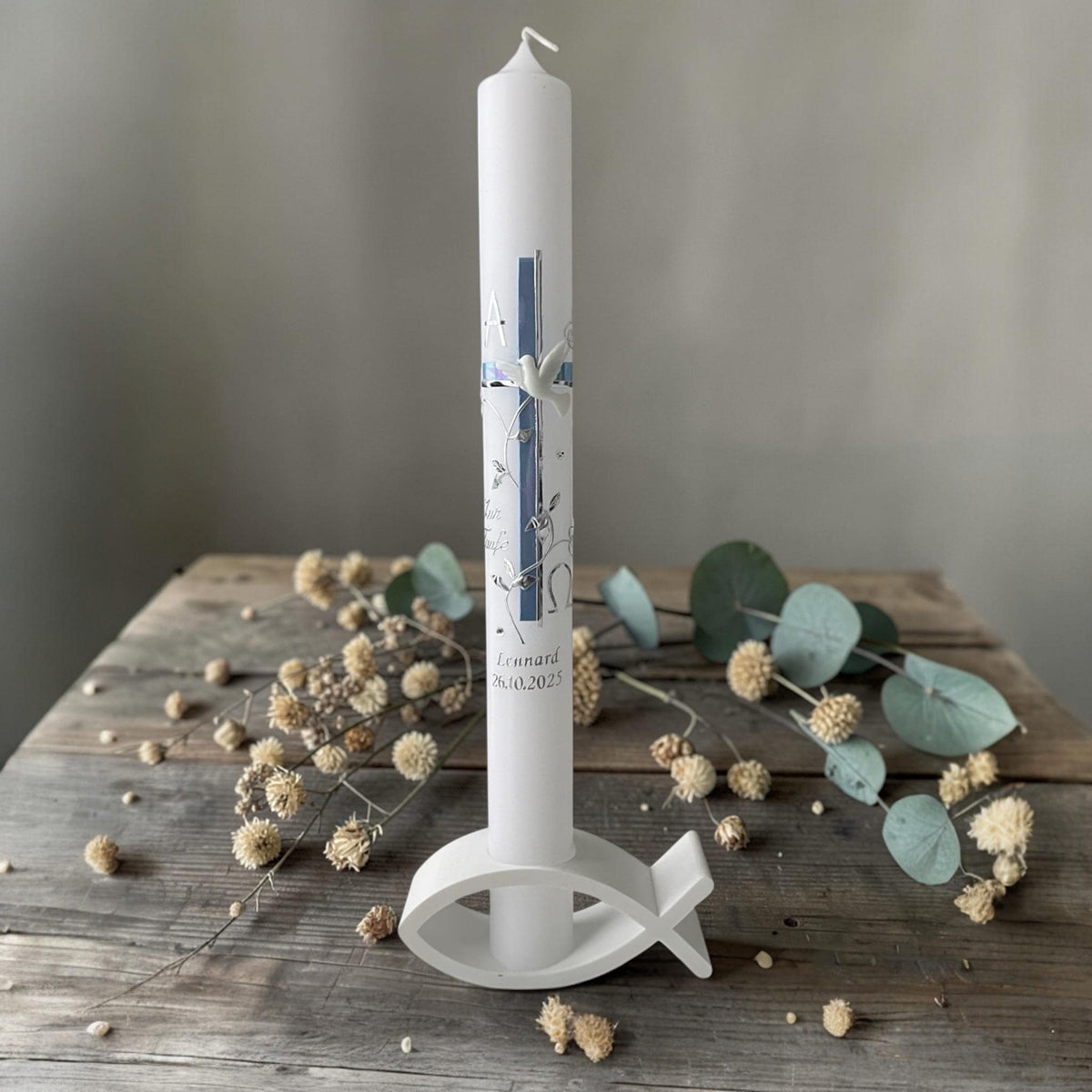 Moderner Kerzenhalter Ichthys für Taufe, Kommunion, Konfirmation – Christlicher Kerzenständer - Geschenkidee 3D-Druck - 