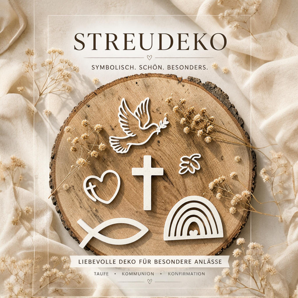 Streudeko Taufe Kommunion Konfirmation 3D Druck | Christliche Tischdeko Fisch Kreuz Taube Regenbogen | Deko Set Modern B