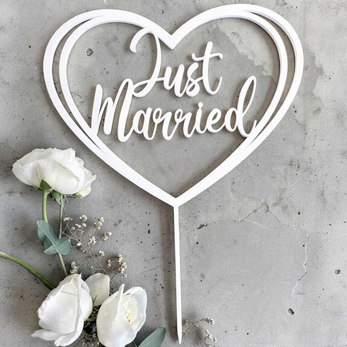 Just Married Cake Topper Herz | Hochzeitstorte Deko aus dem 3D Drucker | Moderner Caketopper Hochzeit