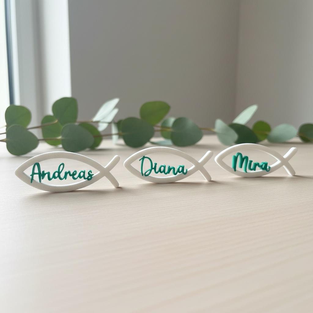 Platzkarten Taufe personalisiert | Fisch Namensschilder für Kommunion, Konfirmation & Hochzeit