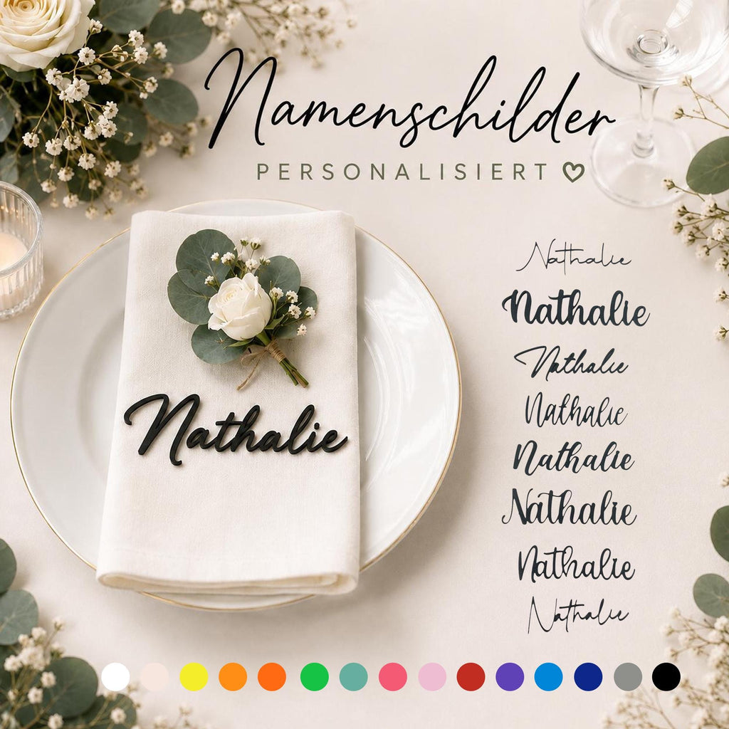 Moderne Platzkarten | Sitzplatz Personalisierte Namensschilder für besondere Anlässe | 3DDruck | Hochzeit | Taufe | Komm