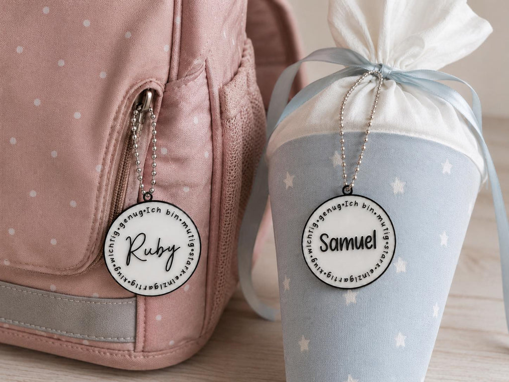 Personalisierter Schulranzen Anhänger mit Namen | Schultüten Anhänger Einschulung | 3D Druck Geschenk Kind | Schulkind