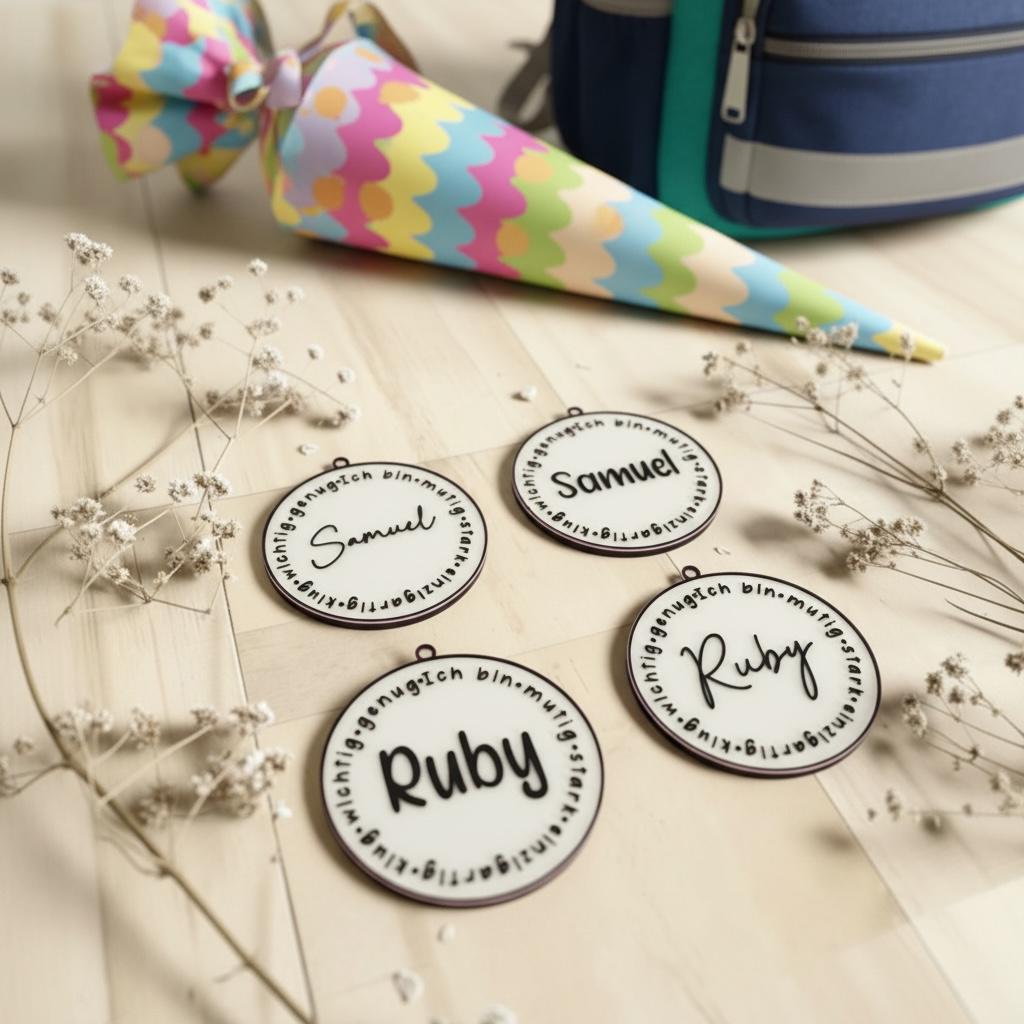 Personalisierter Schulranzen Anhänger mit Namen | Schultüten Anhänger Einschulung | 3D Druck Geschenk Kind | Schulkind