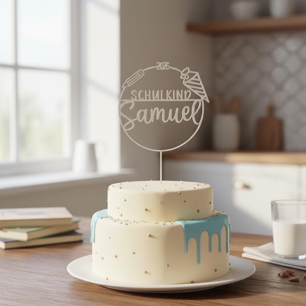 Schulkind Caketopper mit Name | Einschulung 2026 | Personalisierter Tortenstecker | Kuchenstecker Einschulung | 3D Druck