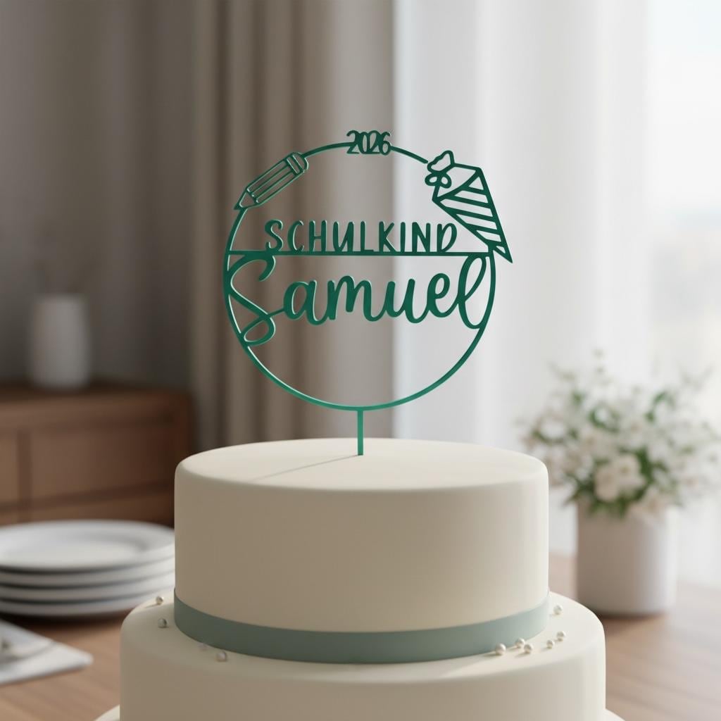 Schulkind Caketopper mit Name | Einschulung 2026 | Personalisierter Tortenstecker | Kuchenstecker Einschulung | 3D Druck