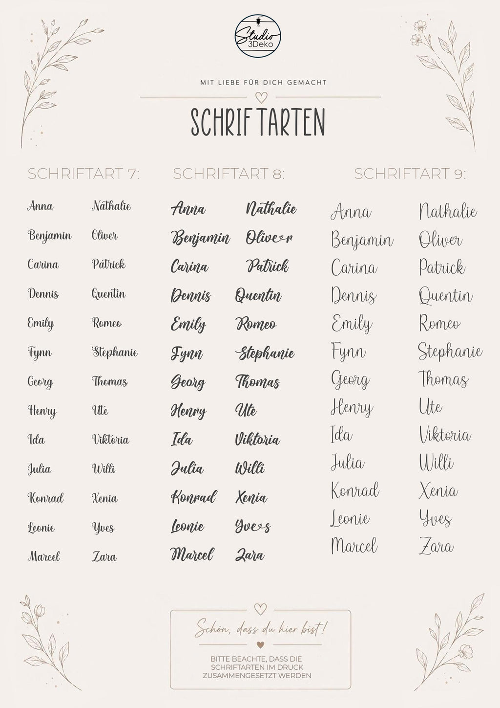 Moderne Platzkarten | Sitzplatz Personalisierte Namensschilder für besondere Anlässe | 3DDruck | Hochzeit | Taufe | Komm