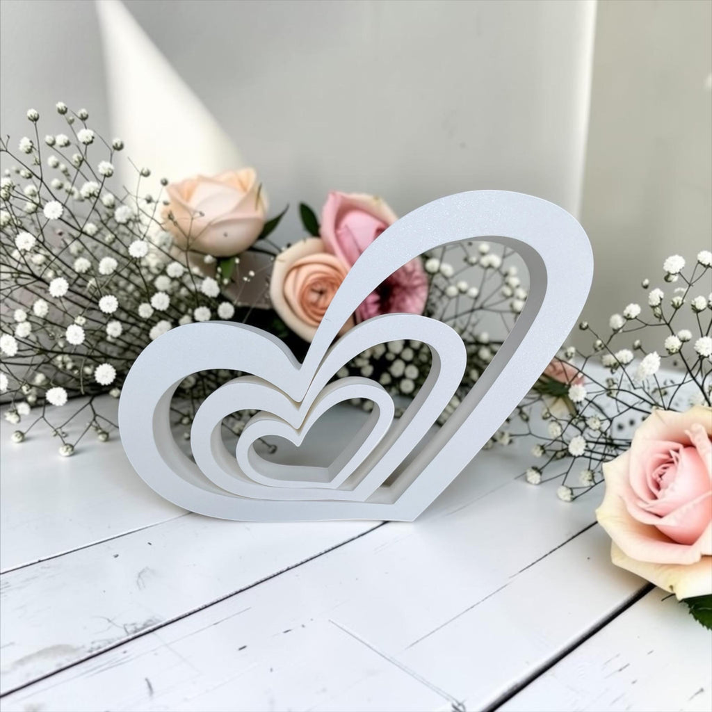 Moderne Hochzeitsdeko Herzen | 3D Druck | 3er Herz Set | Elegante Tischdekoration Hochzeit | Tischdeko Hochzeit