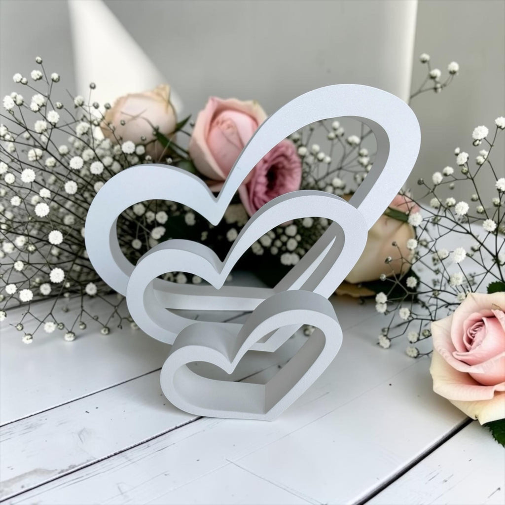 Moderne Hochzeitsdeko Herzen | 3D Druck | 3er Herz Set | Elegante Tischdekoration Hochzeit | Tischdeko Hochzeit
