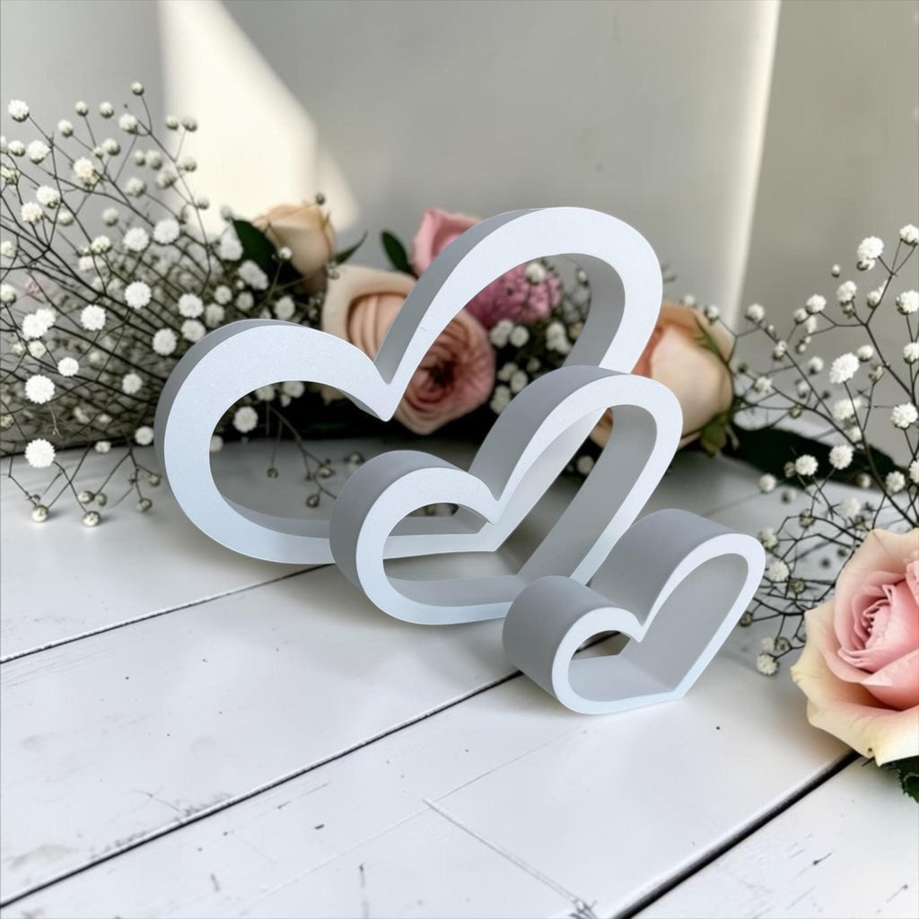 Moderne Hochzeitsdeko Herzen | 3D Druck | 3er Herz Set | Elegante Tischdekoration Hochzeit | Tischdeko Hochzeit