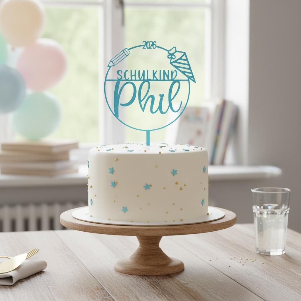 Schulkind Caketopper mit Name | Einschulung 2026 | Personalisierter Tortenstecker | Kuchenstecker Einschulung | 3D Druck