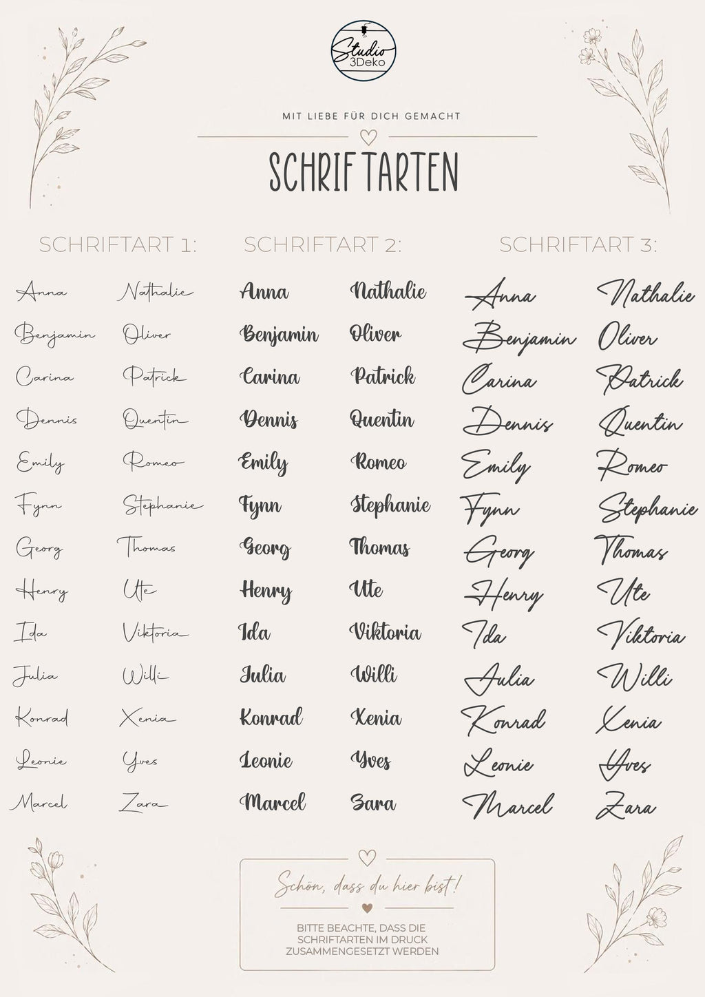 Moderne Platzkarten | Sitzplatz Personalisierte Namensschilder für besondere Anlässe | 3DDruck | Hochzeit | Taufe | Komm