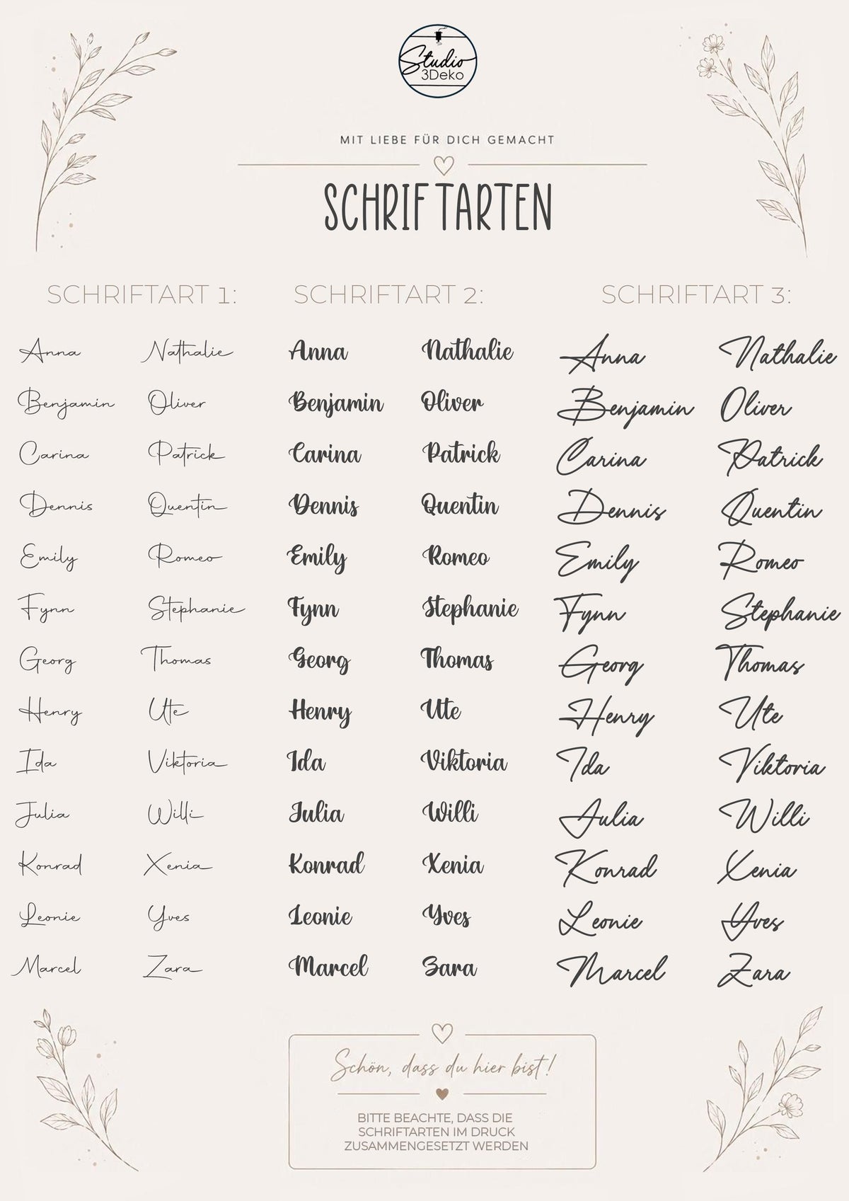 Moderne Platzkarten | Sitzplatz Personalisierte Namensschilder für besondere Anlässe | 3DDruck | Hochzeit | Taufe | Komm
