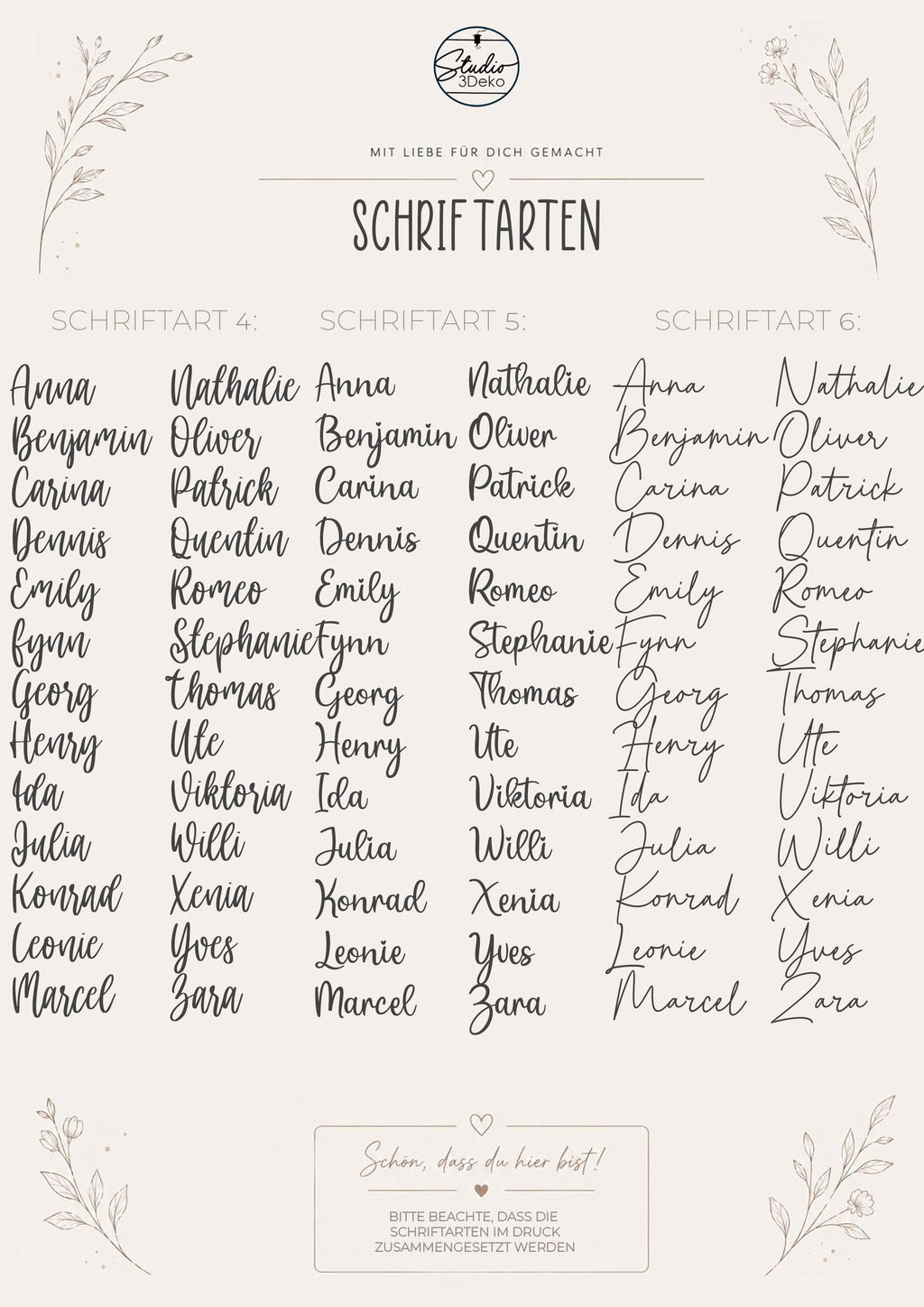 Moderne Platzkarten | Sitzplatz Personalisierte Namensschilder für besondere Anlässe | 3DDruck | Hochzeit | Taufe | Komm