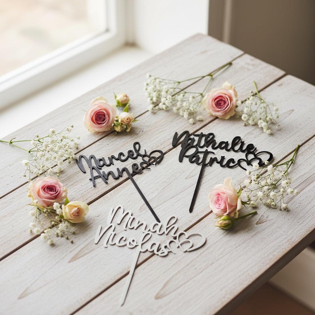 Personalisierter Caketopper Hochzeit mit Namen–3D Druck Tortendeko individuell Cake Topper modern &elegant Hochzeitsdeko