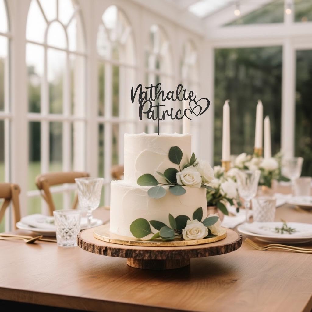 Personalisierter Caketopper Hochzeit mit Namen–3D Druck Tortendeko individuell Cake Topper modern &elegant Hochzeitsdeko