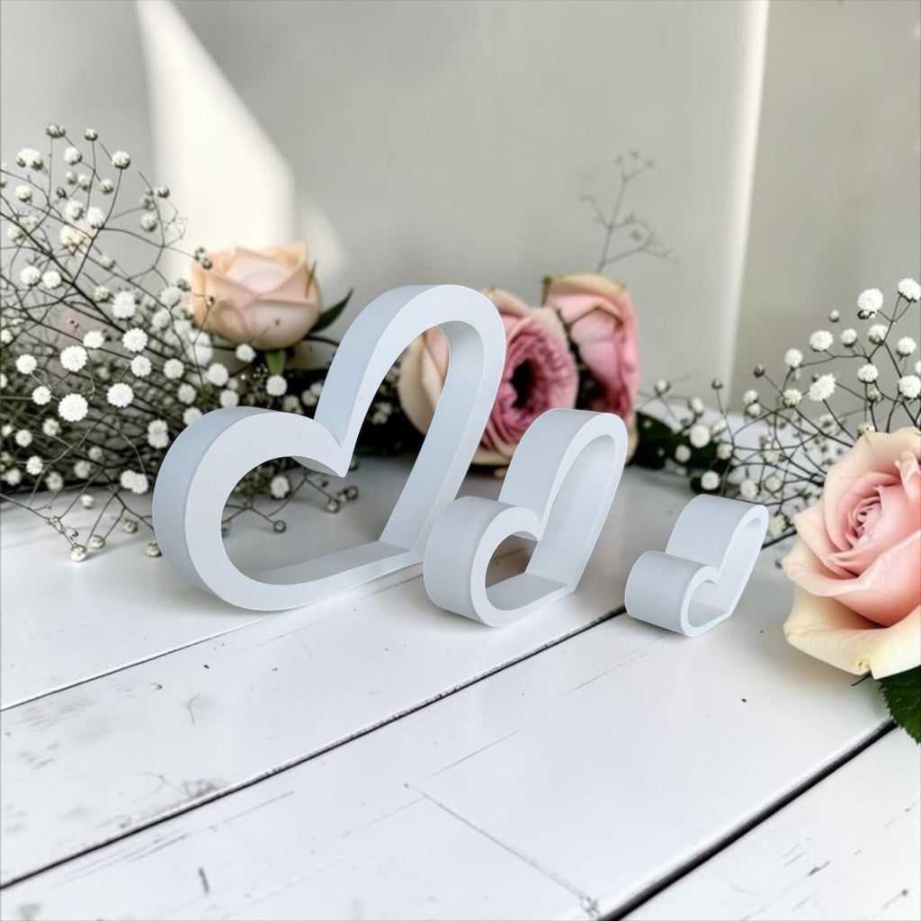 Moderne Hochzeitsdeko Herzen | 3D Druck | 3er Herz Set | Elegante Tischdekoration Hochzeit | Tischdeko Hochzeit