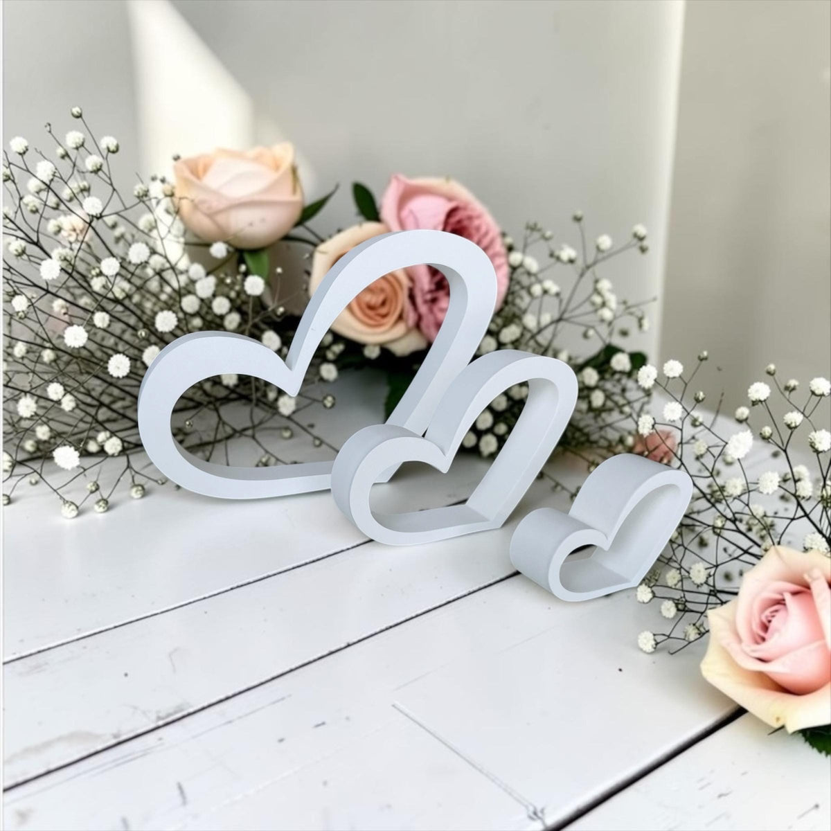 Moderne Hochzeitsdeko Herzen | 3D Druck | 3er Herz Set | Elegante Tischdekoration Hochzeit | Tischdeko Hochzeit