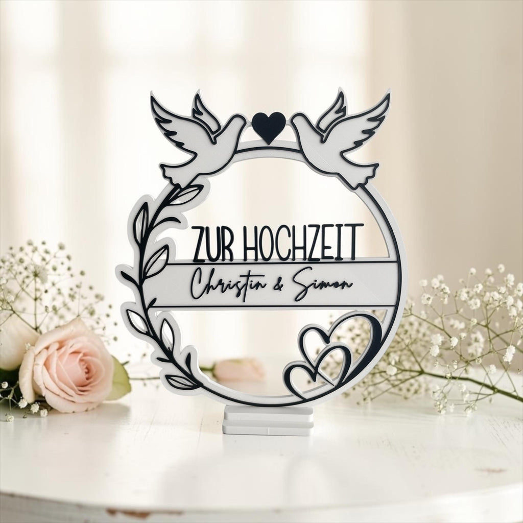 Geldgeschenk Hochzeit personalisiert | 3D Druck Geldhalter mit Namen | Hochzeitsgeschenk Tauben Herz | Geschenk Brautpaa