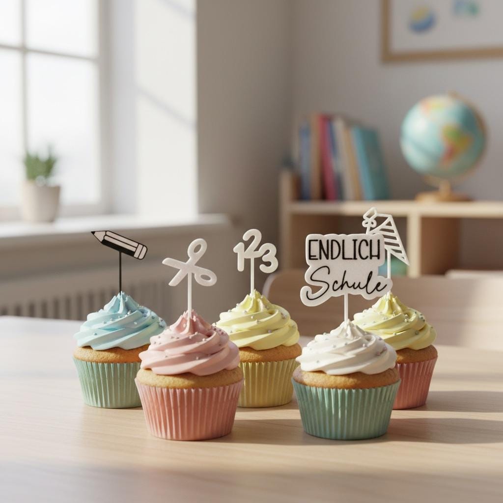 Einschulung Cupcake Topper aus dem 3D Drucker | Schulkind Deko für Muffins & Kuchen