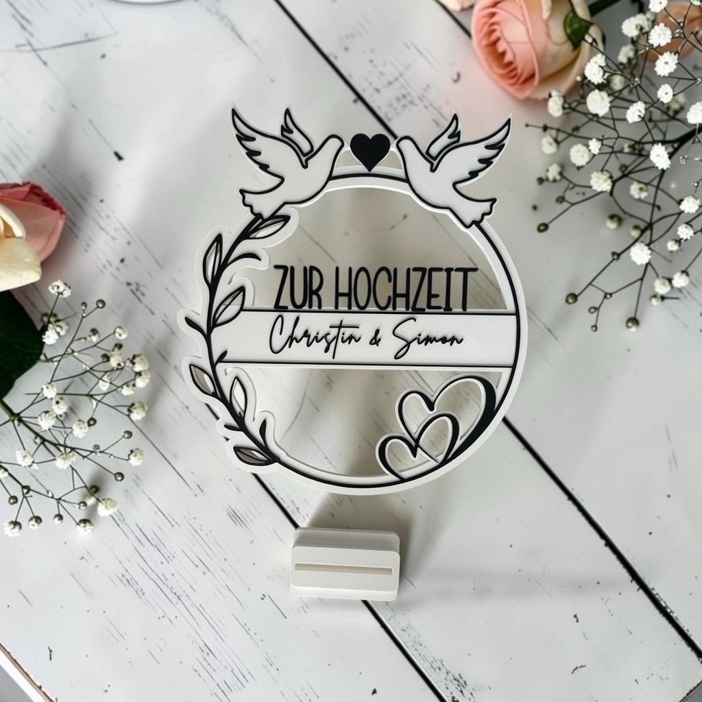 Geldgeschenk Hochzeit personalisiert | 3D Druck Geldhalter mit Namen | Hochzeitsgeschenk Tauben Herz | Geschenk Brautpaa