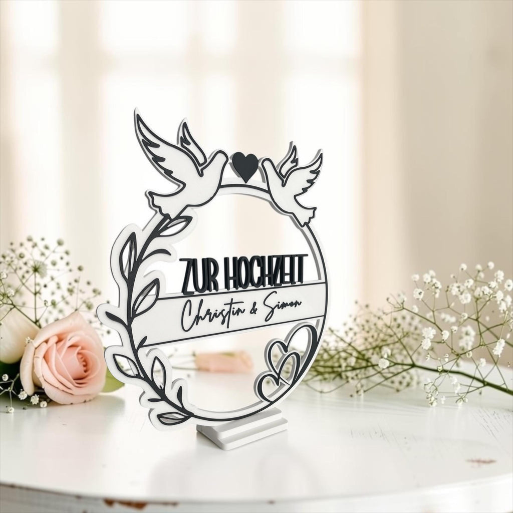 Geldgeschenk Hochzeit personalisiert | 3D Druck Geldhalter mit Namen | Hochzeitsgeschenk Tauben Herz | Geschenk Brautpaa