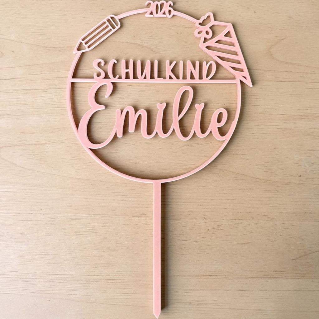 Schulkind Caketopper mit Name | Einschulung 2026 | Personalisierter Tortenstecker | Kuchenstecker Einschulung | 3D Druck