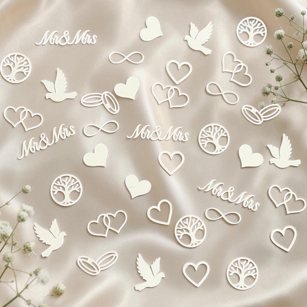 Streudeko Hochzeit 3D Druck | Tischdeko Hochzeit Herzen Ringe Mr & Mrs | Hochzeitsdeko Boho Vintage | Konfetti