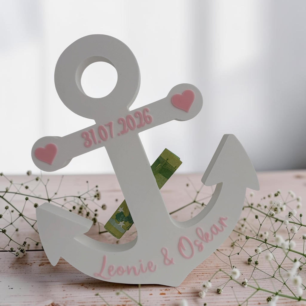 Geldgeschenk Hochzeit Anker | 3D-Druck | Personalisiert | Hochzeitsgeschenk mit Namen & Datum | Geschenk zur Hochzeit | 