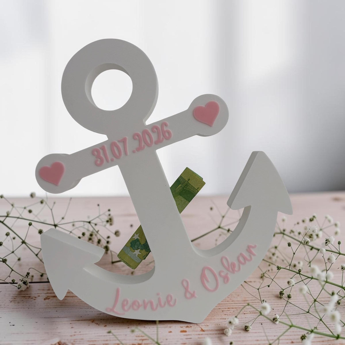 Geldgeschenk Hochzeit Anker | 3D-Druck | Personalisiert | Hochzeitsgeschenk mit Namen & Datum | Geschenk zur Hochzeit | 
