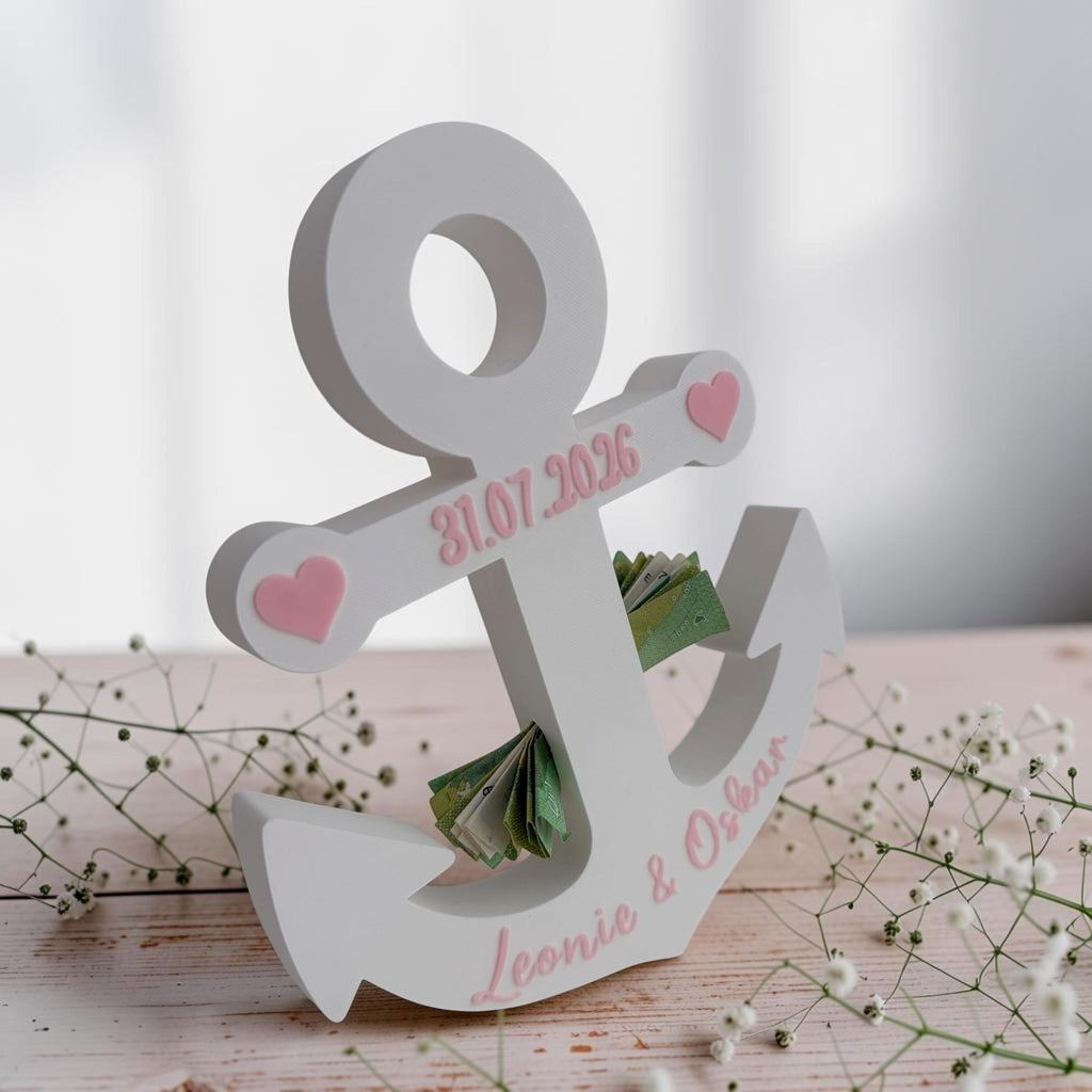 Geldgeschenk Hochzeit Anker | 3D-Druck | Personalisiert | Hochzeitsgeschenk mit Namen & Datum | Geschenk zur Hochzeit | 