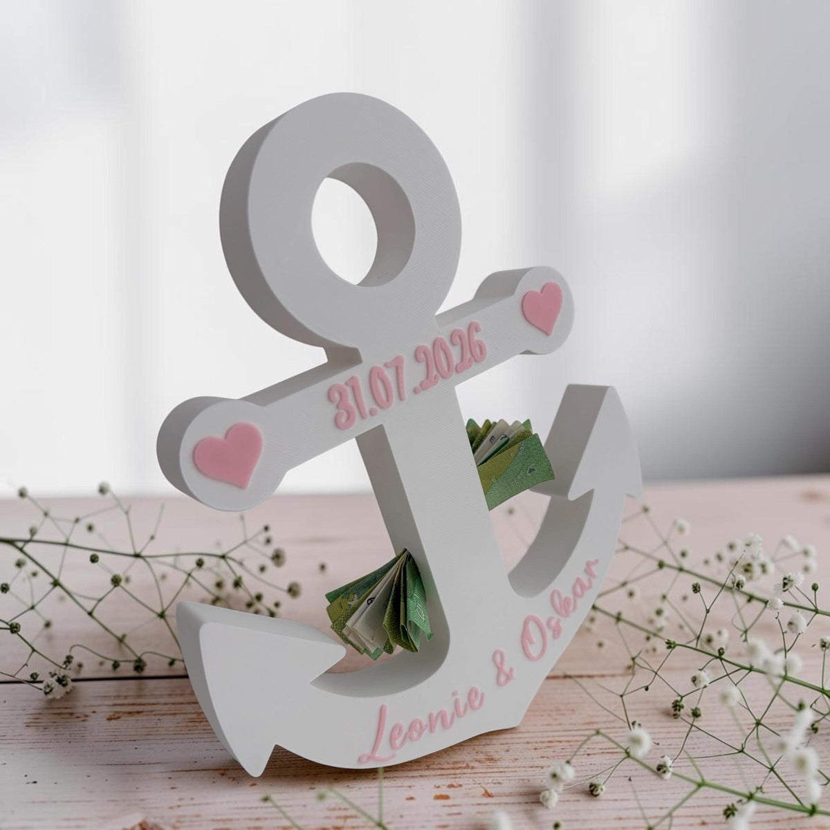 Geldgeschenk Hochzeit Anker | 3D-Druck | Personalisiert | Hochzeitsgeschenk mit Namen & Datum | Geschenk zur Hochzeit | 