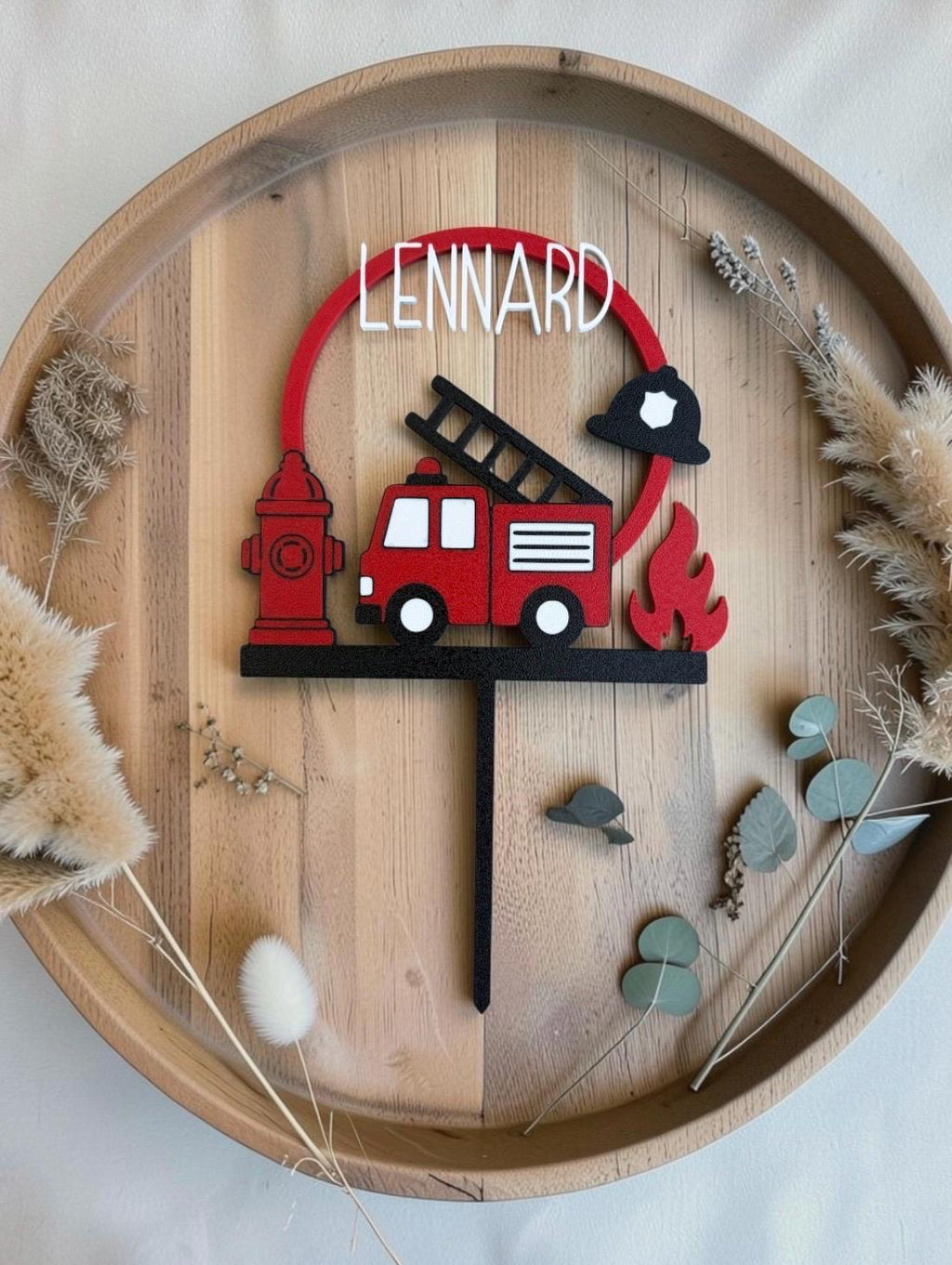 Feuerwehr Cake Topper mit Streudeko | Personalisiert mit Name | Feuerwehr Kindergeburtstag | 3D Druck | Tortendeko | Geb