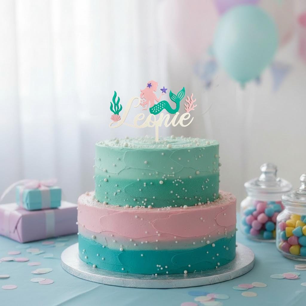 Meerjungfrau Cake Topper mit Name | personalisiert | Tortendeko Geburtstag Mädchen | Streudeko Meerjungfrau | 3D Druck |