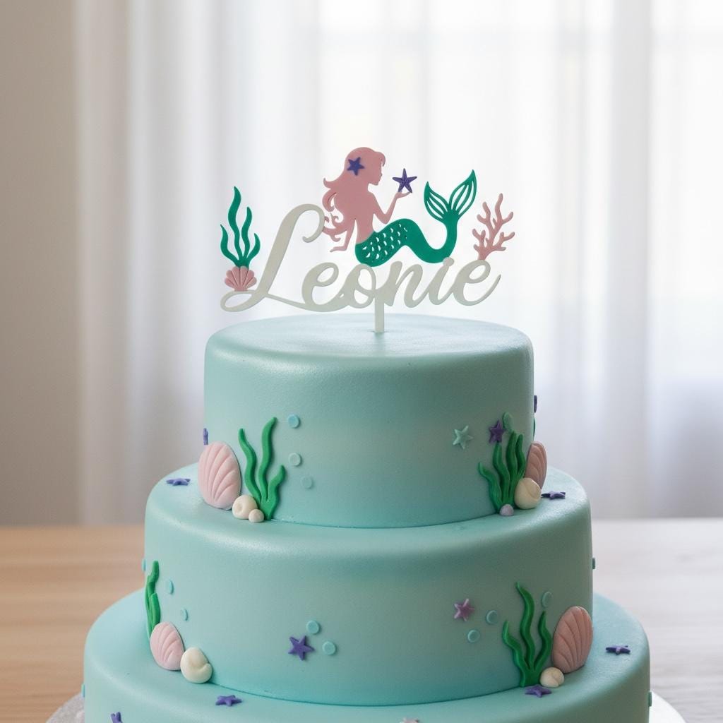 Meerjungfrau Cake Topper mit Name | personalisiert | Tortendeko Geburtstag Mädchen | Streudeko Meerjungfrau | 3D Druck |