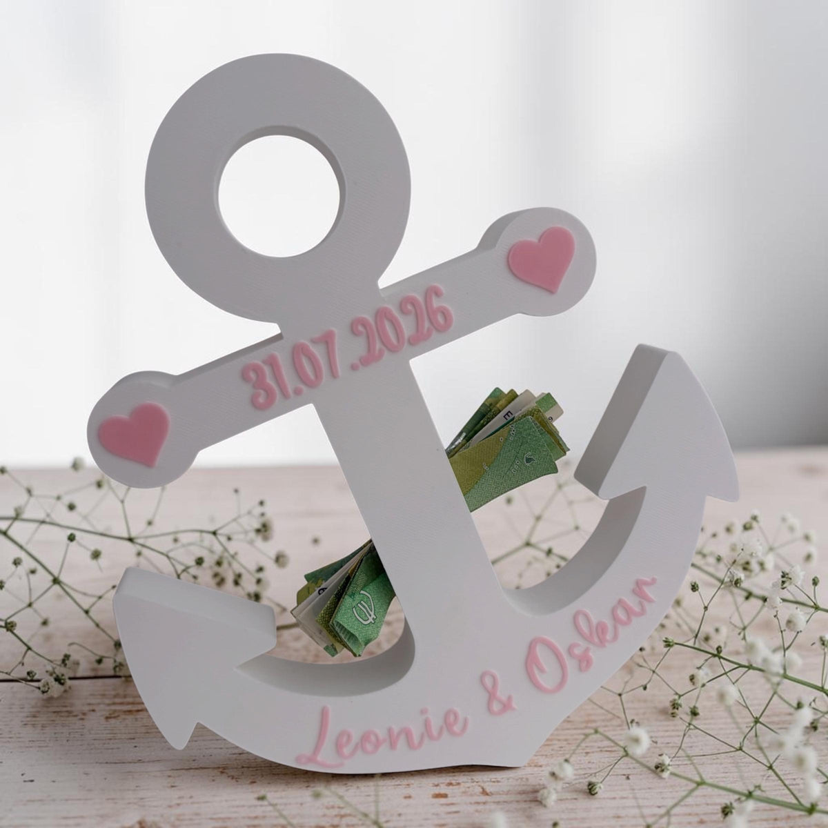 Geldgeschenk Hochzeit Anker | 3D-Druck | Personalisiert | Hochzeitsgeschenk mit Namen & Datum | Geschenk zur Hochzeit | 