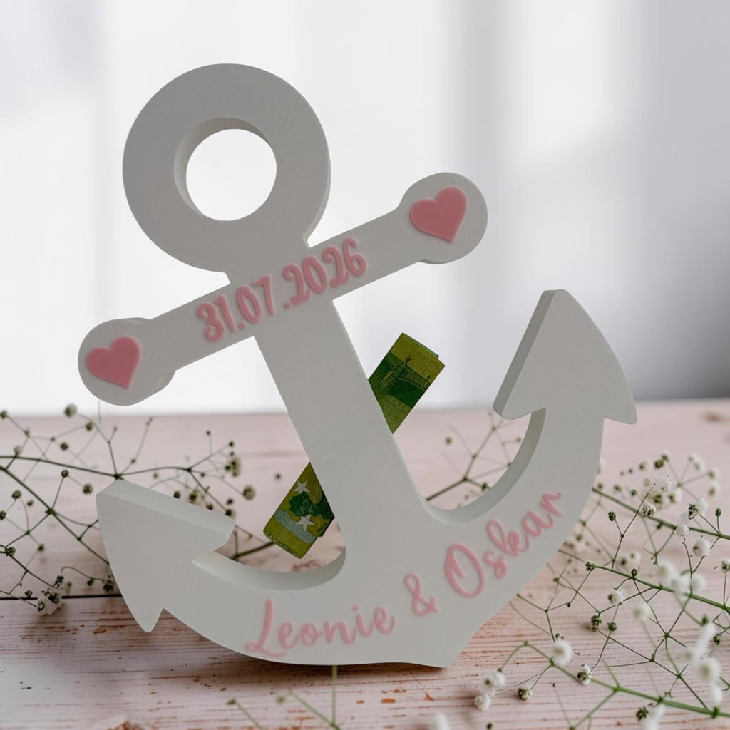 Geldgeschenk Hochzeit Anker | 3D-Druck | Personalisiert | Hochzeitsgeschenk mit Namen & Datum | Geschenk zur Hochzeit | 