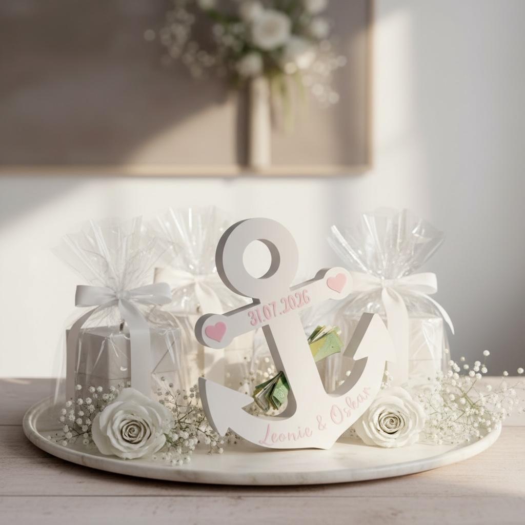 Geldgeschenk Hochzeit Anker | 3D-Druck | Personalisiert | Hochzeitsgeschenk mit Namen & Datum | Geschenk zur Hochzeit | 