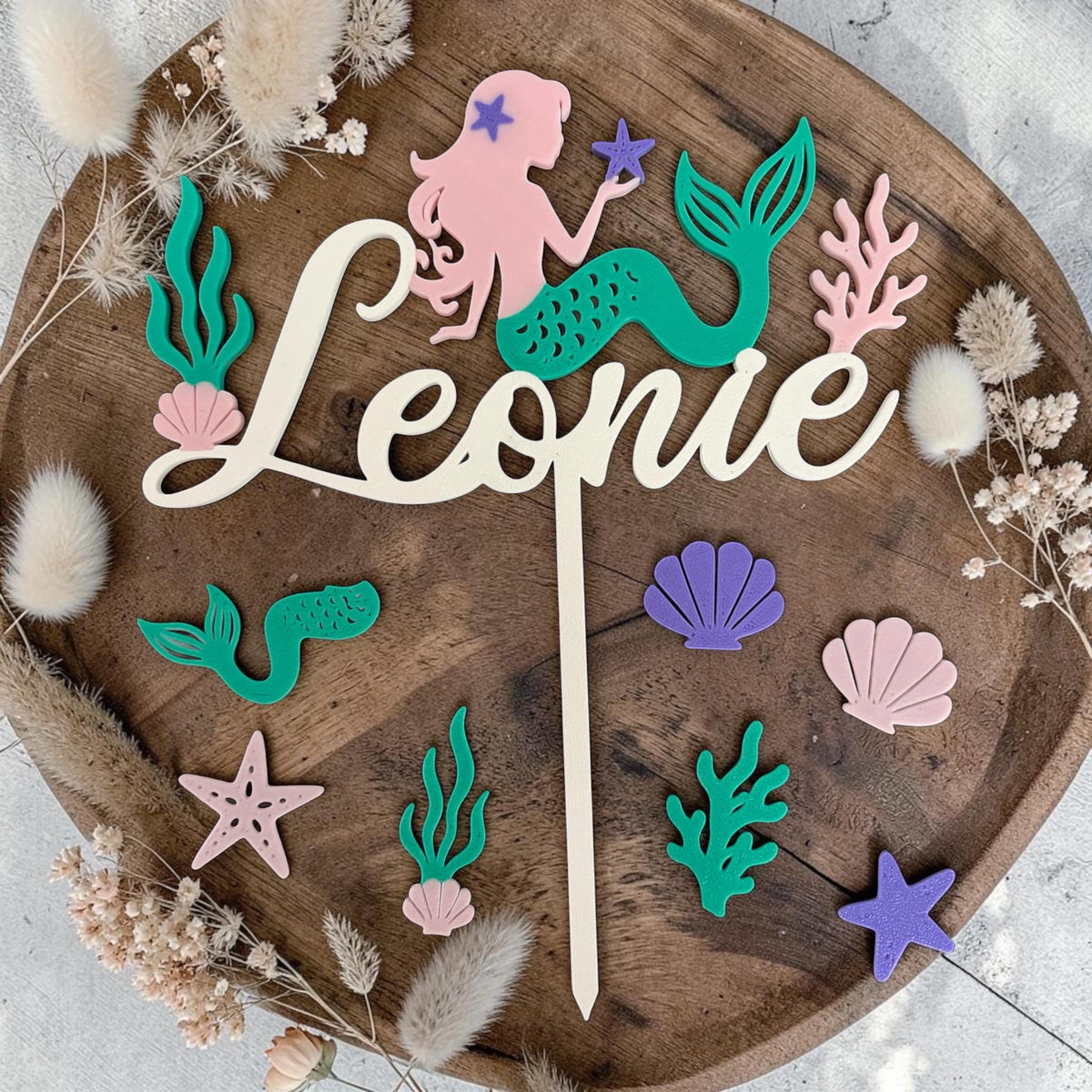 Meerjungfrau Cake Topper mit Name | personalisiert | Tortendeko Geburtstag Mädchen | Streudeko Meerjungfrau | 3D Druck |